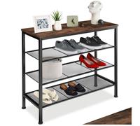 Meuble à chaussures - TECTAKE - Étagère à chaussures NEWPORT en acier 80,5 x 30,5 x 72,5 cm - Bois foncé