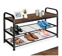 Meuble à chaussures - TECTAKE - Étagère à chaussures SOUTHAMPTON en acier 91 x 36 x 55 cm - Bois foncé