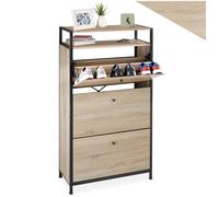 Meuble à chaussures - TECTAKE - Meuble à chaussures BRADDOCK en panneau aggloméré 61 x 32 x 130 cm - Bois clair/Chêne sonoma