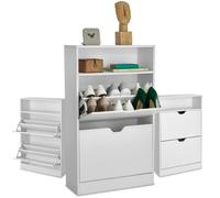 tectake® Meuble chaussures Meuble de rangement moderne Blanc Meuble d'entrée à 2 tiroirs basculants & 1 étagère, Armoire pour max. 12 paires, Rangement chaussures gain de place idéal Entrée & Dressing