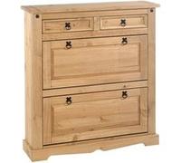 Meuble à chaussures TEQUILA style mexicain armoire 2 abattants et 2 tiroirs rangement 16 paires, pin massif finition teintée/cirée Finition cirée/coloris antique G