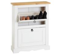 IDIMEX Meuble à Chaussures Tequila Style Mexicain Armoire à Chaussures avec 2 abattants, en pin Massif lasuré Blanc et Brun