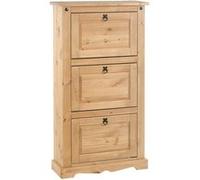 Meuble à chaussures TEQUILA style mexicain armoire à chaussures avec 3 abattants en pin massif finition teintée et cirée