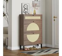 Meuble à Chaussures UEV avec 2 Abattants, 80 x 24 x 120 cm pour 16 Paires, avec 1 Tiroir - Armoire à Chaussures Gain de Place pour Couloir étroit