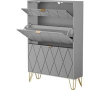 Meuble à Chaussures UEV avec 2 Abattants, 80 x 24 x 120 cm pour 16 Paires, avec 1 Tiroir, Armoire à Chaussures Grise, Meuble Étroit pour Entrée, Gain de Place