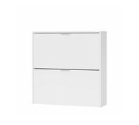 Rangement à chaussures 2 portes, Rangement à chaussures étroit, Finition en blanc, Taille : 75 cm (L) x 76 cm (H) x 22 cm (P)