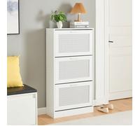 [en.casa] Meuble à Chaussures avec 3 Portes Abattantes Range-Chaussures pour 12 Paires de Baskets Sandales Escarpins Bottines Panneau de Particules PVC 115 x 60 x 24 cm Blanc