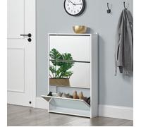 Armoire à chaussures 'Vogar' avec 3 portes miroirs pour 9 paires de chaussures 102,5 x 63 x 17 cm Blanc