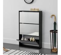 [en.casa] Étagère à Chaussures Design Meuble de Rangement 3 Compartiments Stockage pour 9 Paires Façade Miroir Panneaux de Particules Mélaminés 102,5 x 63 x 17 cm Noir