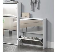 [en.casa] Étagère à Chaussures Design Meuble de Rangement 2 Compartiments Stockage pour 6 Paires Façade Miroir Panneaux de Particules Mélaminés 67 x 63 x 17 cm Blanc