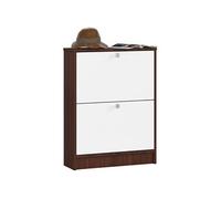 Meuble à chaussures Wengé 60 cm 2 portes façade Blanche 2 étagères 60x20x80 cm