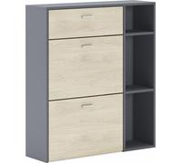 Skraut Home | Meuble À Chaussures | 102 x 90 x 26 cm | Capacité pour 12 Paires De Chaussures | 2 Portes Battantes + 1 Tiroir | Modèle De Vent | Fini Gris/Chêne