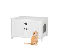 Meuble à litière Relaxdays, serrure & cloison, entrée, H x L x P 46 x 78,5 x 44,5 cm, blanc