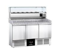 Meuble à pizza réfrigéré 3 portes compact avec vitrine à ingrédients (6x GN1/4) PREMIUM - GOLDINOX