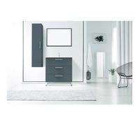 Meuble à poser Ondée - PALLAS - 80 cm - Gris - Trois tiroirs - Plan céramique simple vasque