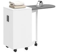 Meuble à repasser - HOMCOM - table à repasser pliante - 2 en 1 - sur roulettes - étagère réglable - bois - 128x43x83cm - blanc