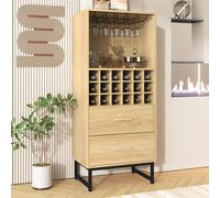 Meuble à vin avec 18 compartiments, tiroirs, porte-verres, 60x39,5x141 cm, Couleur naturelle