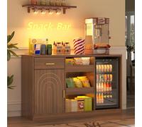 Meuble à Vin avec Compartiment pour Réfrigérateur, Meuble Bar avec Éclairage LED, Buffet Rétro pour Coin Café avec Prises, Tiroir, Porte et 3 Niches Ouvertes, pour Salon, Cuisine et Salle à Manger