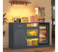 Meuble à Vin avec Compartiment pour Réfrigérateur, Meuble Bar avec Éclairage LED, Buffet Rétro pour Coin Café avec Prises, Tiroir, Porte et 3 Niches Ouvertes, pour Salon, Cuisine et Salle à Manger