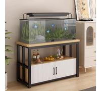 Meuble Aquarium Étagère de Table de Pêche à La Pêche de 20 à 30 Gallons avec Portes, Support de Terrasse de Cadre en Acier pour le Coin, Rack de Support de Rangement Décoratif pour Aquariums(Natural,1
