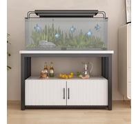 Meuble Aquarium Étagère de Table de Pêche à La Pêche de 20 à 30 Gallons avec Portes, Support de Terrasse de Cadre en Acier pour le Coin, Rack de Support de Rangement Décoratif pour Aquariums(White,100
