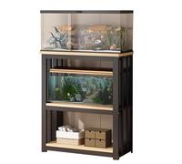 Meuble Aquarium Étagère de Terrarium Réglable à 3 Niveaux pour le Rangement, Support D'aquarium à Cadre Métallique pour Coin de Salon, Table D'aquarium D'entrée pour Tortues avec Accessoires(Black,65x