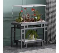 Meuble Aquarium Étagère pour Aquarium avec Cadre en Fer pour Coin de Maison, Support de Terrasse pour Aquarium à Tortues Noir Mat pour Ferme, Armoire à 2 Niveaux pour Reptiles(40x30 cm (15 3/4 x 11 3/