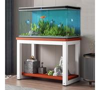Meuble Aquarium Présentoir à 2 Niveaux pour Aquarium à Poissons / Tortues, Étagère Robuste pour Reptiles pour Le Rangement des Accessoires, Meuble D'aquarium de Salon / Chambre(Walnut,70x45 cm (27 1/2