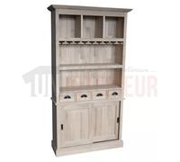 Meuble arrière de bar en chêne massif type fond de bar, avec porte-verres - Chester : Finition - Chêne naturel