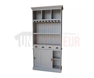 Meuble arrière de bar ou fond de bar équipé d'un porte-verres en pin massif - Chester : Finition - Noir