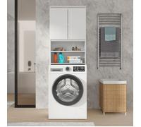Meuble lave-linge blanc moderne 65,2 x 190 x 25 cm salle de bain buanderie armoire de rangement au-dessus de la machine à laver colonne minimaliste avec deux portes blanches pour le linge (Blanc Mat)