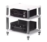 Meuble Audio Hi-FI 2/3/4 Niveaux, Support pour Tourne-Disque Hi-FI, étagère Audio, Table TV pour ampli/Platine Vinyle/Sky Box/imprimante (Blanc, 60 x 48 x 57 cm, 3 Niveaux)