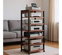 Meuble audio HiFi à 7 niveaux pour tourne-disque et DVD Marron