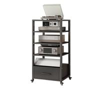Meuble Audio Meuble stéréo à 5 Niveaux avec 4 étagères réglables en Hauteur, Meuble multimédia AV avec tiroir, idéal pour, Switch, Consoles de Jeux, lecteurs DVD et Tourne-disques.