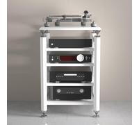 Meuble audio stéréo AV et tour de rangement d'angle pour home cinéma, centre de divertissement, étagère gain de place pour rangement audio-vidéo (62 x 57 x 100 cm) Blanc