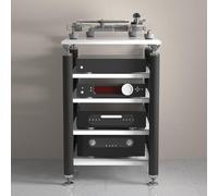 Meuble audio stéréo noir et blanc - Support pour médias audio/DVD, étagère d'angle pour TV, centre de divertissement, home cinéma (62 x 57 x 100 cm) - Solution de rangement élégante et fonctionnelle