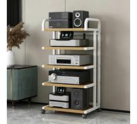 Meuble audiovisuel à 3/4/5 niveaux, support audio, étagère de audiovisuelle | Support pour équipements audiovisuels/support audio, adapté aux home cinémas(White frame+light walnut,5 layer)