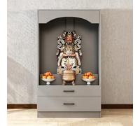 Meuble autel bouddhiste sur piédestal, table autel avec rangement tiroir | Mandir puja pour maison, table de prière et méditation, structure bois épais, grand espace de rangement(D,23.6in)