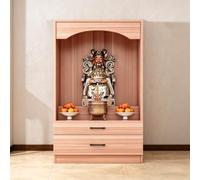 Meuble autel bouddhiste sur piédestal, table autel avec rangement tiroir | Mandir puja pour maison, table de prière et méditation, structure bois épais, grand espace de rangement(E,15.7in)