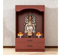 Meuble autel bouddhiste sur piédestal, table autel avec rangement tiroir | Mandir puja pour maison, table de prière et méditation, structure bois épais, grand espace de rangement(C,39.4in)