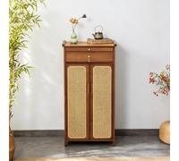 Meuble autel moderne portes rotin, rangement statues & accessoires de culte | Design zen, portes rotin, rangement anti-poussière, cadre bois massif(Tea-colored-A,52cm/20.5in)