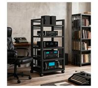 Meuble AV À 5 Niveaux avec Roues, Étagères Audio-vidéo Réglables, Meuble Stéréo Moderne, Console pour Récepteur, Étagère pour Composants Audio pour Maison/Bureau/théâtre(Black1)