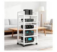 Meuble AV À 5 Niveaux avec Roues, Étagères Audio-vidéo Réglables, Meuble Stéréo Moderne, Console pour Récepteur, Étagère pour Composants Audio pour Maison/Bureau/théâtre(White1)