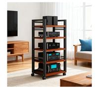 Meuble AV À 5 Niveaux avec Roues, Étagères Audio-vidéo Réglables, Meuble Stéréo Moderne, Console pour Récepteur, Étagère pour Composants Audio pour Maison/Bureau/théâtre(Black2)
