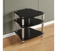 Meuble AV Ma en bois multifonction à 3 niveaux avec pieds en métal antichocs et pieds en acier inoxydable - Noir o-Video Equint nizer
