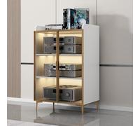 Meuble AV moderne, console de rangement multimédia à 2/3 niveaux avec portes en verre, étagère stéréo pour salon de jeu, noir et blanc, 60 x 42 x 118 cm