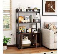 Meuble Bac à Litière pour Chat avec Étagères COSTWAY, Meuble de Toilettes Caché pour Chat, Station de Charge, Double Portes, Brun