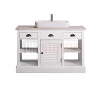 Meuble bain blanc en pin massif avec vasque céramique et plateau chêne massif - Mayfair : Finition - Blanc, Plateau - Chêne massif naturel, Vasque - Avec vasque