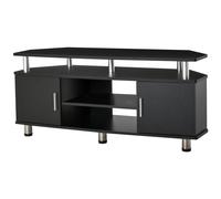 HOMCOM Meuble TV Meuble télé Bois Banc TV pour téléviseur jusqu'à 55 Pouces avec Grand Plateau, placards à Portes et Compartiment Ouvert pour Salon Chambre à Coucher, 120 x 40 x 52 cm, Noir