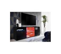 Meuble Banc TV Urbino Komodee - LED RGB - Noir Brillant et Noir - Facades en Brillant - 140 x 53 x 35 cm